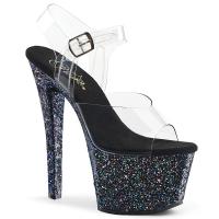 SKY-308LG Pleaser high heels platform ankle strap sandal clear black multi glitter