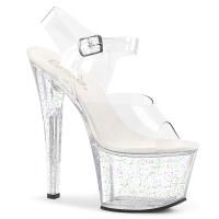 SKY-308MG Pleaser high heels platform ankle strap sandal transparent mini glitter