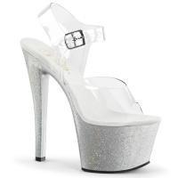 SKY-308MG Pleaser High-Heels Plateausandaletten klar silber Miniglitter