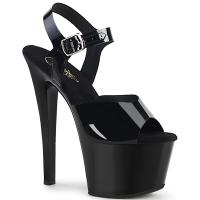 SKY-308N Pleaser High-Heels Plateausandaletten weiche Riemchen schwarz