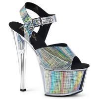 SKY-308N-CRHM Pleaser high heels platform sandal black crosshatch hologram