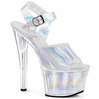 SKY-308N-CRHM Pleaser high heels platform sandal silver crosshatch hologram