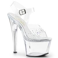 SKY-308SD Pleaser high heels platform ankle strap sandal transparent AB rhinestones