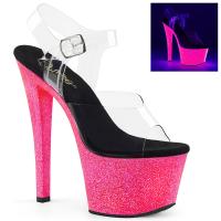 SKY-308UVG Pleaser high heels platform ankle strap sandal clear neon pink glitter