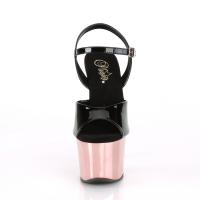 SKY-309 Pleaser High-Heels Plateausandaletten schwarz Lack rosegold Chrom