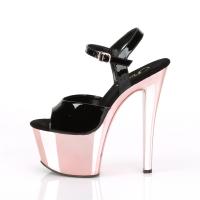SKY-309 Pleaser High-Heels Plateausandaletten schwarz Lack rosegold Chrom