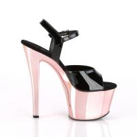 SKY-309 Pleaser High-Heels Plateausandaletten schwarz Lack rosegold Chrom