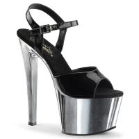 SKY-309 Pleaser high heels platform ankle strap sandal black patent silver chrome
