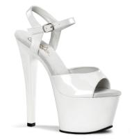 SKY-309 Pleaser High-Heels Plateausandaletten weiß Lack mit Lederinnensohle