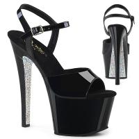 SKY-309CRS Pleaser High-Heels Plateausandaletten schwarz silber Kontraststrass