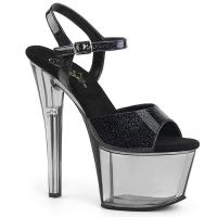 SKY-309GPT Pleaser high heels tinted platform ankle strap sandal black glitter
