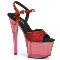 SKY-309GPT Pleaser high heels tinted platform ankle strap sandal red glitter