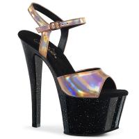 SKY-309HG Pleaser high heels platform ankle strap sandal rose gold hologram black mini glitter