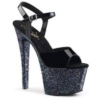 SKY-309LG Pleaser high heels platform ankle strap sandal black patent glitter