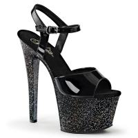 SKY-309MG elegante Pleaser High-Heels Sandaletten schwarz Lack mit Miniglitter