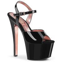 SKY-309TT Pleaser High-Heels Kontrast Plateausandaletten schwarz Lack rosegold chrom