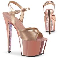 SKY-309TTG Pleaser high heels platform ankle strap sandal rose gold chrome glitter