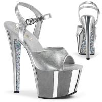 SKY-309TTG Pleaser high heels platform ankle strap sandal silver chrome glitter