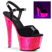 SKY-309UVLG Pleaser High-Heels Plateausandaletten schwarz Lack hotpink Neon Glitter