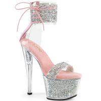 SKY-327RSI Pleaser vegane High Heels Plateausandaletten babypink silber Multi Strass