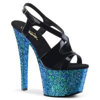 SKY-330LG Pleaser high heels sling back platform sandal holographic blue glitter black patent