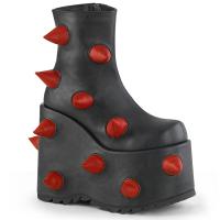 SLAY-77 DemoniaCult vegan wedge platform ankle boot pffed horns black red matte