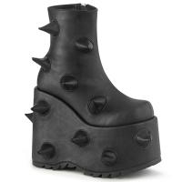 SLAY-77 DemoniaCult vegan wedge platform ankle boot pffed horns black matte