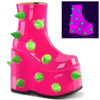 SLAY-77 DemoniaCult vegan wedge platform ankle boot puffed horns UV neon pink green