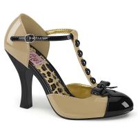 SMITTEN-10 Pin Up Couture T-Riemchen Schleife Pumps creme-schwarz Lack Bi-Color