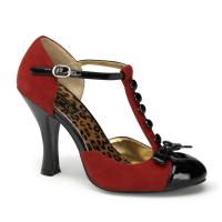 SMITTEN-10 Pin Up Couture T-Riemchen Schleifen Pumps rot Microfaser Lack Bi-Color