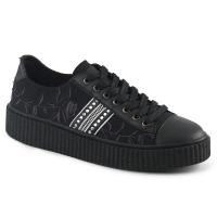 SNEEKER-106 Demonia Unisex Creeper Schuhe Rosen Nieten schwarz Canvas Lederlook