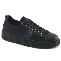 SNEEKER-107 Demonia Unisex Schuhe Rund Nieten Panel schwarz Canvas Lederlook