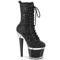 SPECTATOR-1040G Pleaser high heels textured platform ankle boot black glitter clear