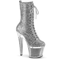SPECTATOR-1040G Pleaser high heels textured platform ankle boot silver glitter clear chrome