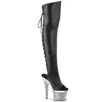 SPECTATOR-3019 Pleaser vegan textured platform over-the-knee boot black matte silver chrome