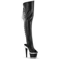 SPECTATOR-3030 Pleaser High Heels Struktur Plateauoverkneestiefel schwarz Lederoptik