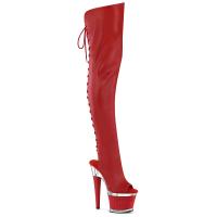 SPECTATOR-3030 Pleaser High Heels Struktur Plateauoverkneestiefel rot Lederoptik