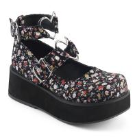 SPRITE-02 DemoniaCult platform pump shoes ankle strap heart o-ring floral fabric