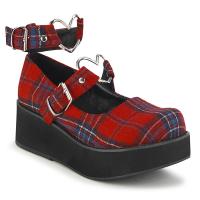 SPRITE-02 DemoniaCult platform pump shoes ankle strap heart o-ring red plaid fabric