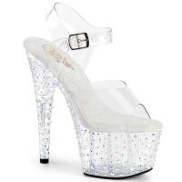 STARDANCE-708 Pleaser Damen runder Absatz klare Plateausandaletten Multi silber Strass