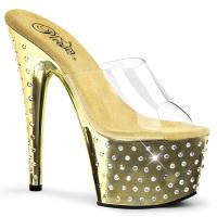 STARDUST-701 Pleaser high heels platform slide clear gold chrome with rhinestones
