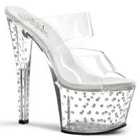 STARDUST-702 Pleaser high heels platform two band slide transparent with rhinestones