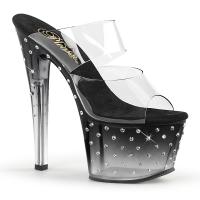 STARDUST-702T Pleaser high heels tinted platform two band slide black-clear rhinestones