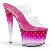 STARDUST-702T Pleaser high heels tinted platform two band slide hot pink-clear rhinestones