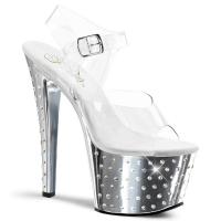 STARDUST-708 Pleaser high heels platform sandal clear silver chrome rhinestones