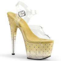 STARDUST-708T Pleaser high heels platform sandal tinted clear gold rhinestones