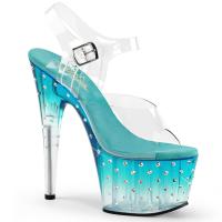 STARDUST-708T Pleaser high heels platform sandal tinted teal clear rhinestones
