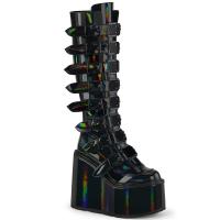 SWING-815 DemoniaCult wedge platform boots black holo patent 16 buckles