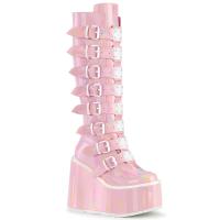 SWING-815 DemoniaCult wedge platform boots baby pink hologram patent 16 buckles