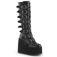SWING-815 DemoniaCult wedge platform boots black vegan leather 16 buckles